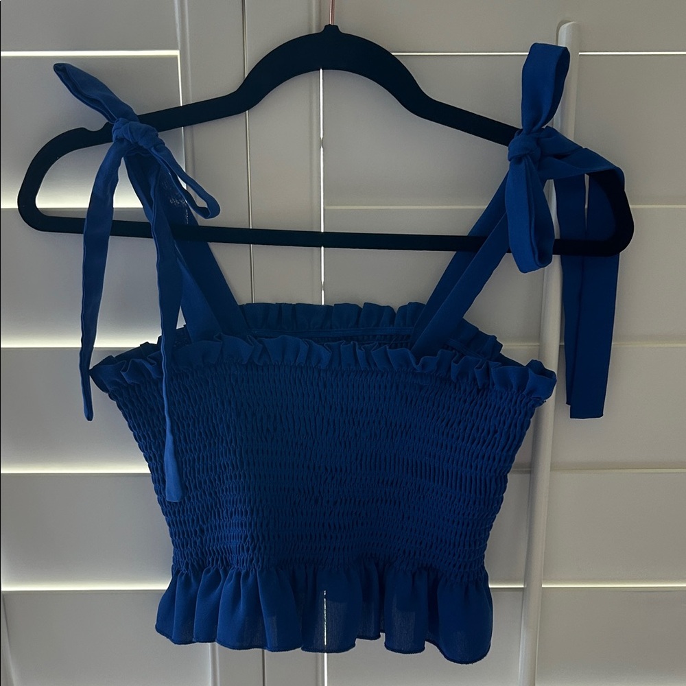 SHEIN Royal Blue Smocked Tank with Tie Straps
